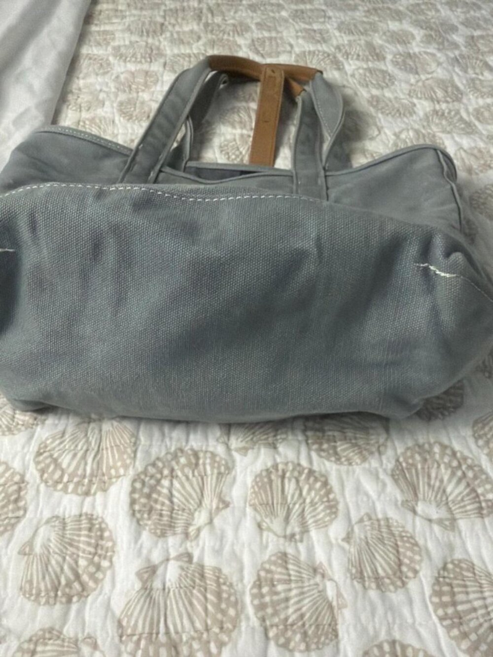 L.L. Bean Canvas Tote Bag with Leather Strap and Buckle - greyish green - Picture 7 of 10